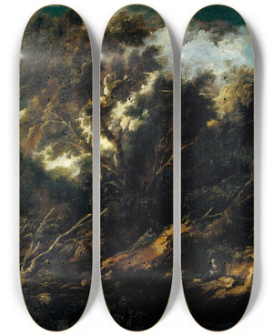 Triptych art skateboard deck of Antonio Francesco Peruzzini Landscape With A Reading And A Praying Franciscan by Antonio Francesco Peruzzini (1646-1724)