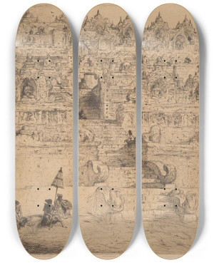 Triptych art skateboard deck of Marius Bauer Boroboedoer by Marius Bauer (1867-1932)