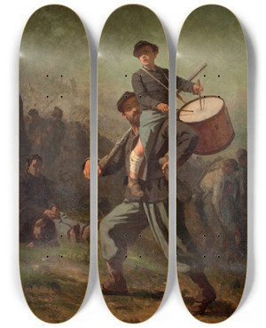 Triptych art skateboard deck of Eastman Johnson Wounded Drummer Boy by Eastman Johnson (1824-1906)