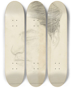 Triptych art skateboard deck of Jan Veth Kopstudie Met Gesloten Ogen by Jan Veth (1864-1925)