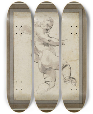 Triptych art skateboard deck of Annibale Carracci Schwebende Amorette Nach Rechts by Annibale Carracci (1560-1609)