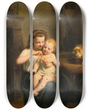 Triptych art skateboard deck of Fritz Zuberbhler Spin The Top by Fritz Zuber-Bhler (1822-1896)