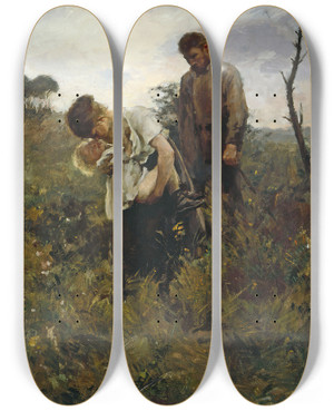 Triptych art skateboard deck of Alfred Philippe Roll Exode by Alfred Philippe Roll (1846-1919)