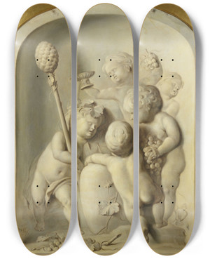 Triptych art skateboard deck of Jacob De Wit Autumn by Jacob de Wit (1695-1754)