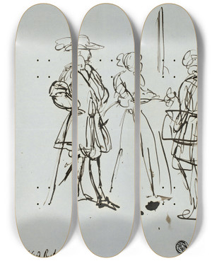 Triptych art skateboard deck of Edward Matthew Ward Three Figures by Edward Matthew Ward (1816-1879)