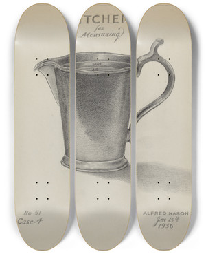 Triptych art skateboard deck of Alfred Nason Pewter Pitcher by Alfred Nason