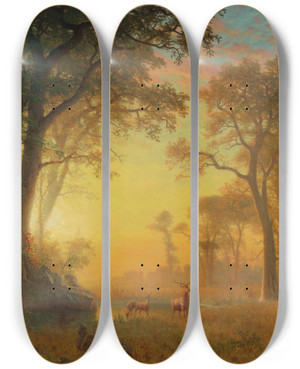 Triptych art skateboard deck of Albert Bierstadt Light In The Forest by Albert Bierstadt (1830-1902)