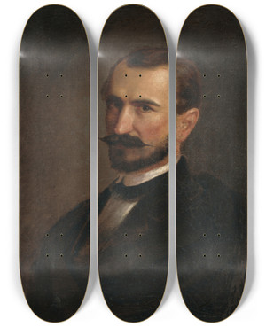 Triptych art skateboard deck of Vojtech Klimkovi Selfportrait_2 by Vojtech Klimkovic (1833-1885)