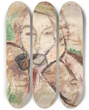 Triptych art skateboard deck of John Christensen Portrt Af Maleren Helmuth Thomsen by John Christensen (1896-1940)