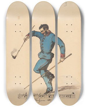 Triptych art skateboard deck of Friedrich Carl Von Scheidlin Waltz by Friedrich Carl Von Scheidlin (1822-1913)
