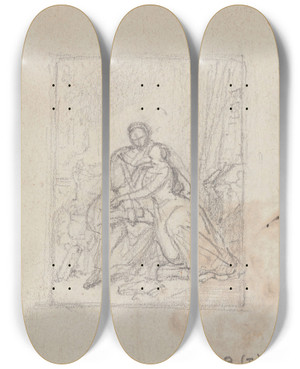 Triptych art skateboard deck of Nicaise De Keyser Helose And Abaelardus_2 by Nicaise De Keyser (1813-1887)