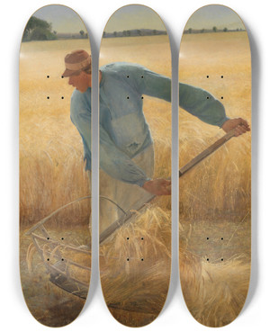 Triptych art skateboard deck of Laurits Andersen Ring Harvest by Laurits Andersen Ring (1854-1933)