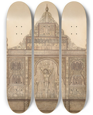 Triptych art skateboard deck of Raymond Neumann Decorah Altar by Raymond Neumann