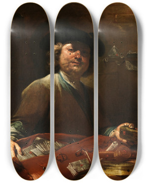 Triptych art skateboard deck of Giuseppe Maria Crespi The Letter Carrier by Giuseppe Maria Crespi (1665-1747)