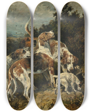 Triptych art skateboard deck of John Emms Gone To Ground by John Emms (1843-1912)