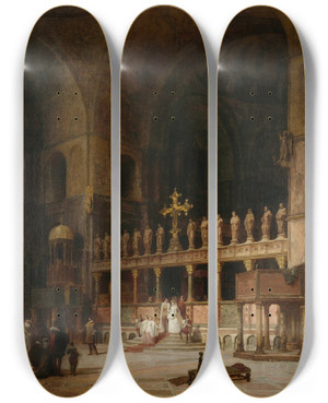 Triptych art skateboard deck of David Dalhoff Neal Interior Of St Marks Venice by David Dalhoff Neal (1838-1915)