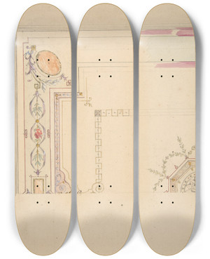 Triptych art skateboard deck of Julesedmondcharles Lachaise Design For A Ceiling_10 by Jules-Edmond-Charles Lachaise (1897)