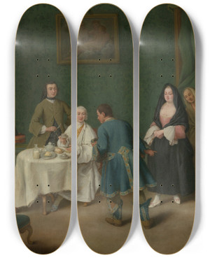 Triptych art skateboard deck of Pietro Longhi The Temptation by Pietro Longhi (1702-1785)