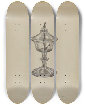 Triptych art skateboard deck of John Dana Spark Lamp_1 by John Dana (1935)