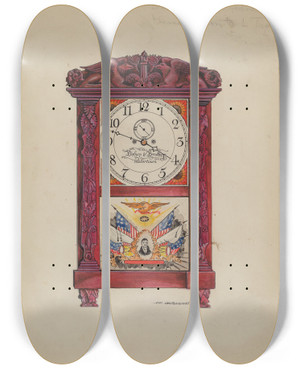 Triptych art skateboard deck of Walter W Jennings Clock Eight Day by Walter W Jennings