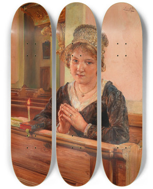 Triptych art skateboard deck of Ernst Nowak Devotions by Ernst Nowak (1853-1919)