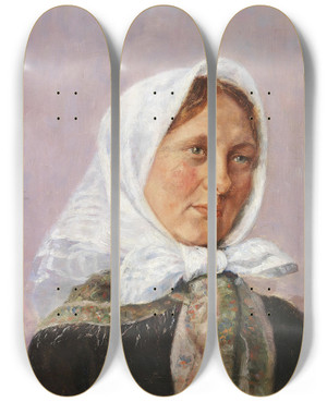 Triptych art skateboard deck of Cilius Andersen En Skagenspige by Cilius Andersen (1865-1913)