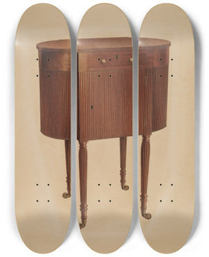 Triptych art skateboard deck of Isidore Sovensky Sewing Table by Isidore Sovensky