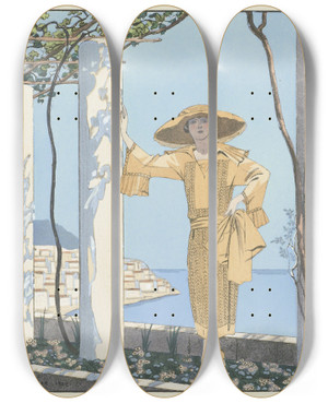 Triptych art skateboard deck of George Barbier Amalfi Robe De Worth by George Barbier (1882-1932)