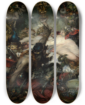 Triptych art skateboard deck of Carl Hoff Parodie Auf Ferdinand Kellers Gemlde Der Trkenlouis by Carl Hoff (1807-1862)