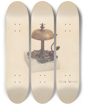Triptych art skateboard deck of Adele Brooks Cast Iron Table Bell by Adele Brooks