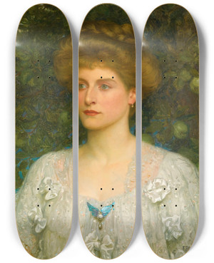 Triptych art skateboard deck of Frank Dicksee Portrait Of Susannah Pearson by Frank Dicksee (1853-1928)