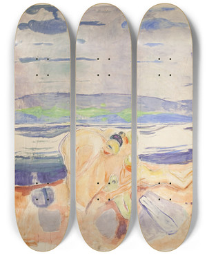 Triptych art skateboard deck of Edvard Munch Alma Mater Exploring Children by Edvard Munch (1863-1944)