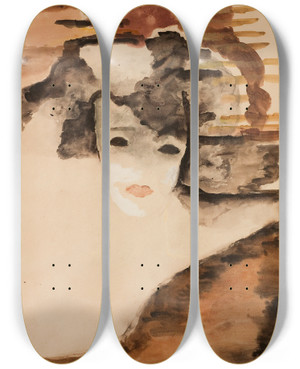 Triptych art skateboard deck of Henrik Srensen Spleen by Henrik Sorensen (1882-1962)