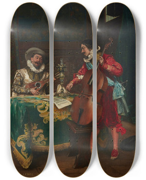 Triptych art skateboard deck of Adolphealexandre Lesrel The Duet by Adolphe Alexandre Lesrel (1839-1929)