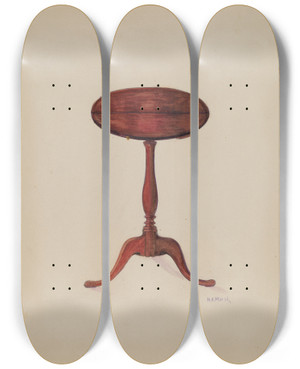 Triptych art skateboard deck of Herbert Marsh Tilt Top Table by Herbert Marsh