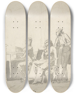 Triptych art skateboard deck of Louis Lopold Boilly Conversation Piece by Louis Leopold Boilly (1761-1845)