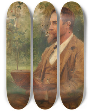 Triptych art skateboard deck of Arthur Hacker Portrait Of Edward Onslow Ford Ra by Arthur Hacker (1858-1919)