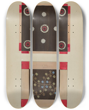 Triptych art skateboard deck of Jules Lefevere Button Rug_2 by Jules Lefevere