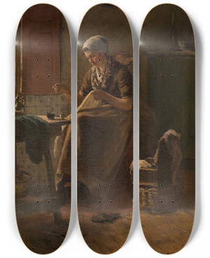 Triptych art skateboard deck of Bernardus Johannes Blommers Interior by Bernardus Johannes Blommers (1845-1915)