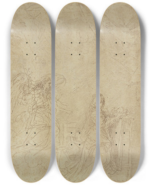 Triptych art skateboard deck of Donato Creti The Annunciation by Donato Creti (1671-1749)