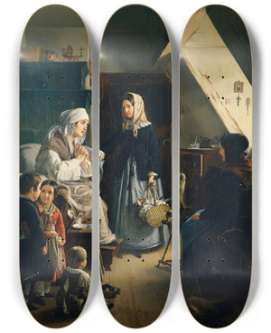 Triptych art skateboard deck of Ernst Christian Moser Die Wohlttige by Ernst Christian Moser (1815-1867)