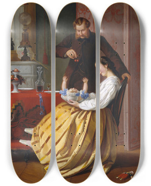 Triptych art skateboard deck of Lilly Martin Spencer Conversation Piece by Lilly Martin Spencer (1822-1902)