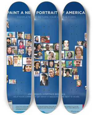 Triptych art skateboard deck of Bureau Of The Census Action Poster by Bureau Of The Census (1902)