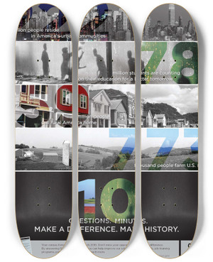 Triptych art skateboard deck of Bureau Of The Census Diverse America Awareness Poster by Bureau Of The Census (1902)
