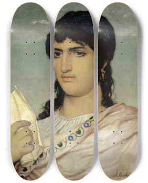 Triptych art skateboard deck of Arnold Bcklin Sappho by Arnold Bocklin (1827-1901)