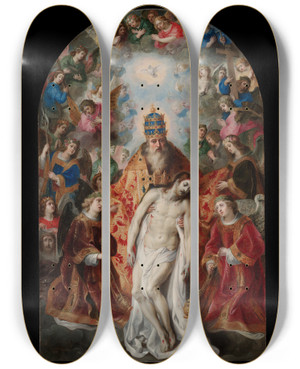 Triptych art skateboard deck of Hendrik Van Balen The Trinity by Hendrik Van Balen (1575-1632)