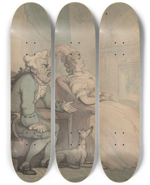 Triptych art skateboard deck of Thomas Rowlandson The Misunderstanding by Thomas Rowlandson (1756-1827)