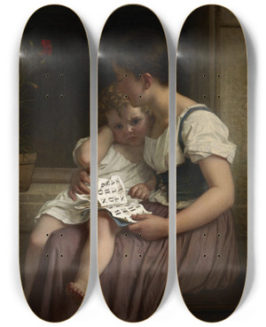 Triptych art skateboard deck of Hugues Merle The First Thorns Of Knowledge by Hugues Merle (1823-1881)