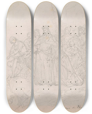 Triptych art skateboard deck of Nicaise De Keyser The King Of Thule by Nicaise De Keyser (1813-1887)