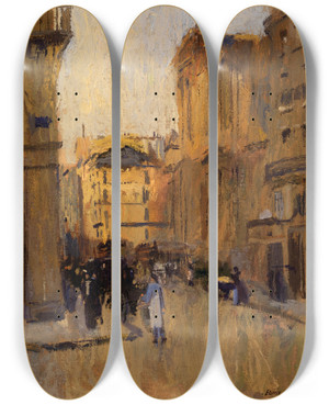 Triptych art skateboard deck of Frank Edwin Scott Saint Roche Church by Frank Edwin Scott (1863-1929)